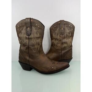 Double H Sonora Leather Snip Toe Western Cowgirl Boots Brown Gold 6.5 Festival